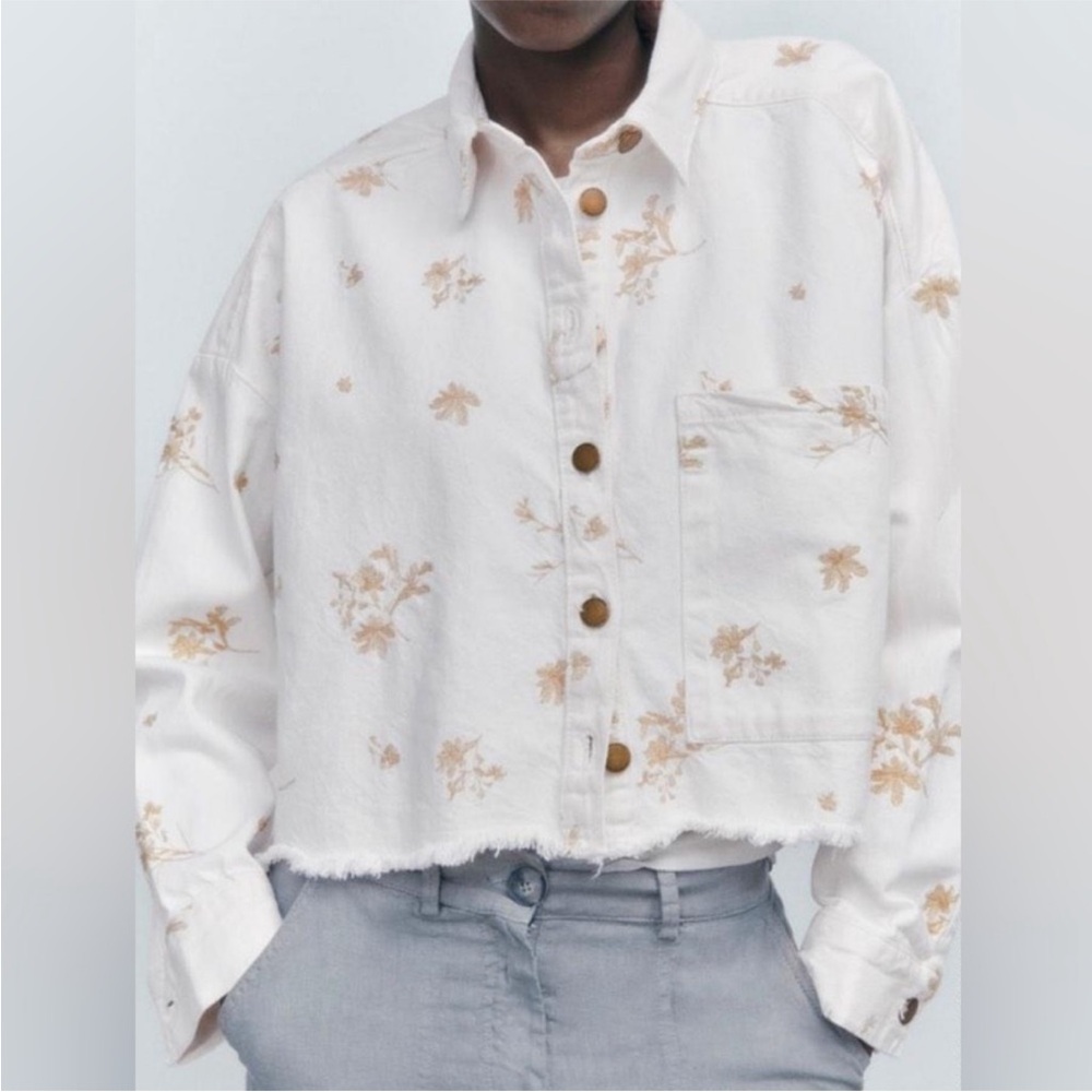 Zara Floral Button-Up Cropped Jacket